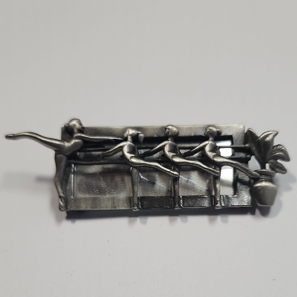 DANECRAFT Ballerinas in Front of Mirror Silver Vintage Pin Brooch